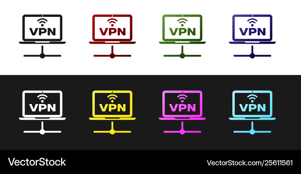 Set vpn computer network icon isolated on black Set vpn computer network icon isolated on black vector image