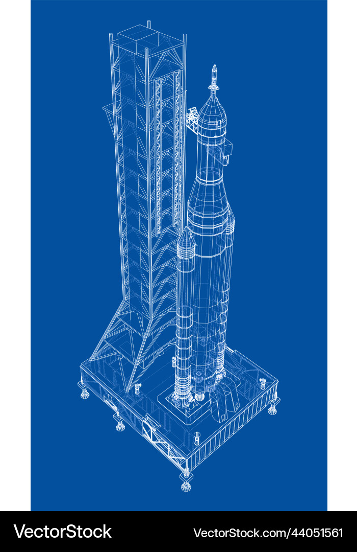 Space rocket on launch pad rendering of 3d Space rocket on launch pad rendering of 3d Vector Image