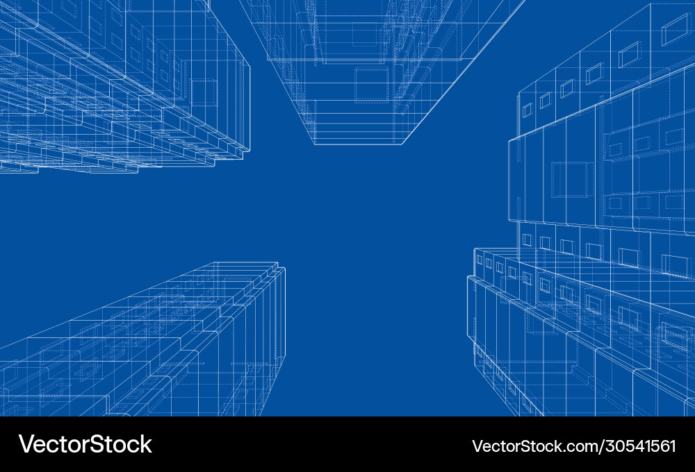 Wire-frame model a multi-storey building Vector Image
