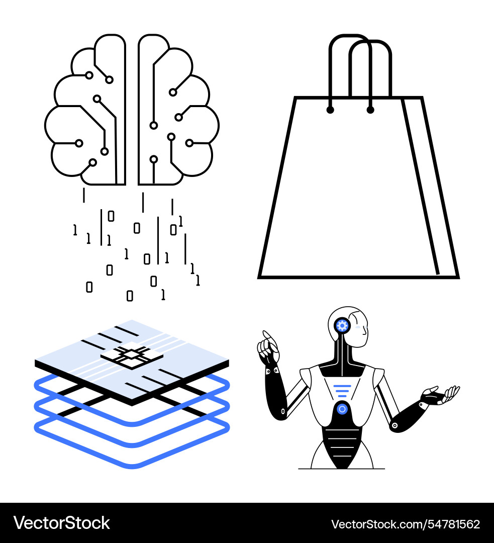Ai brain processing data shopping bag computer vector image
