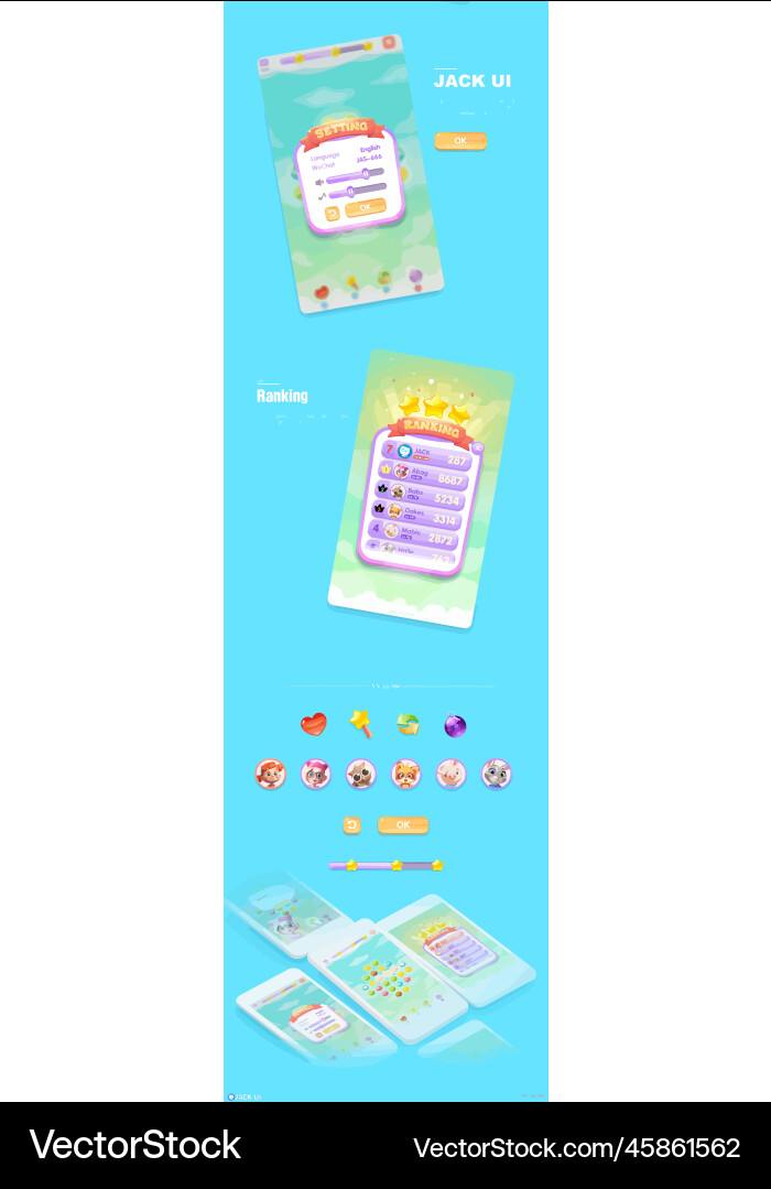 Complete set of level button game ui pop-up icon vector image