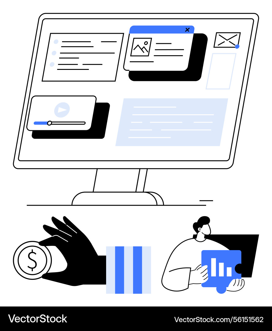 Digital workspace with analytics online content Digital workspace with analytics online content vector image