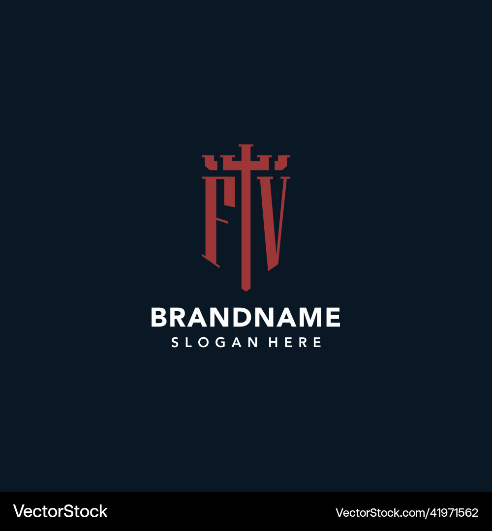 Fv initial monogram logos with sword and shield Fv initial monogram logos with sword and shield Vector Image