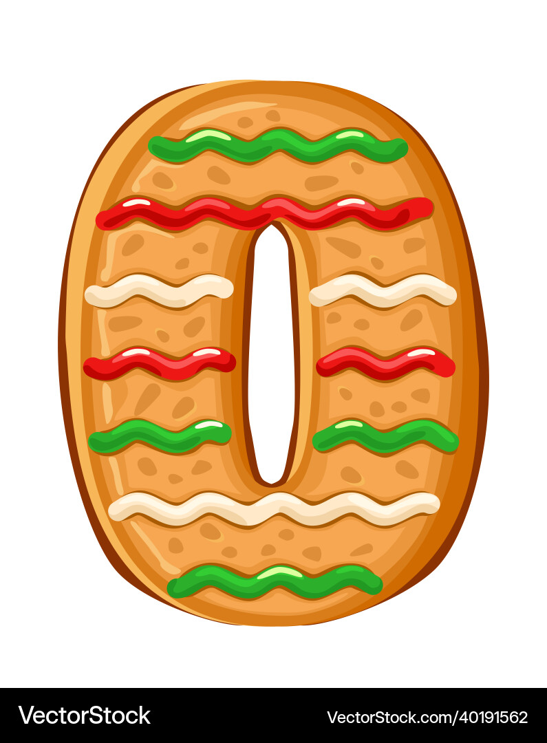 Gingerbread number 0 figures 2 isolated object Vector Image