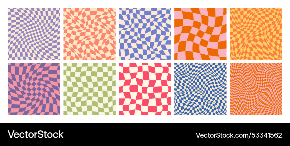 Groovy checkered pattern colorful distorted tiled Groovy checkered pattern colorful distorted tiled vector image