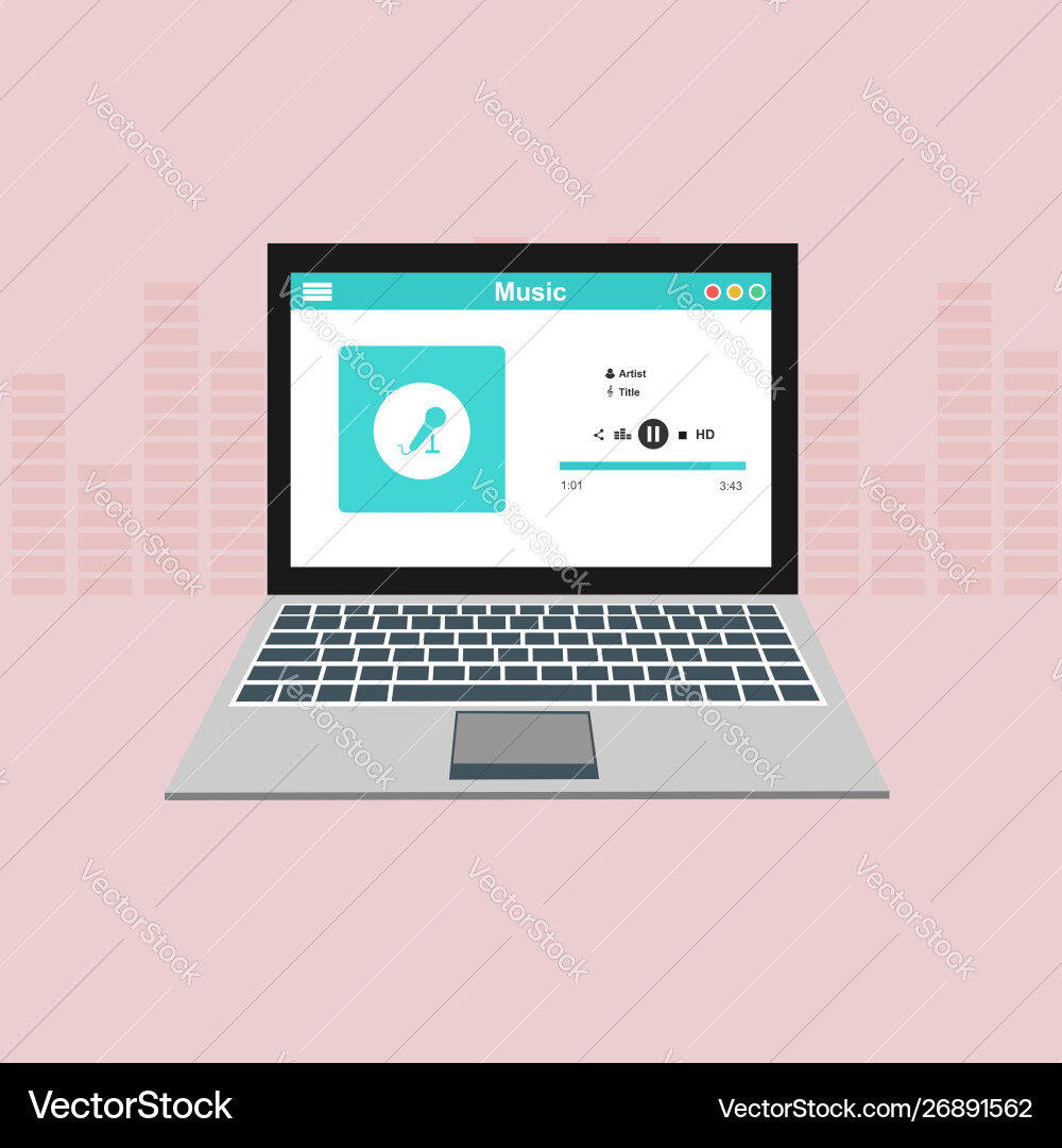 Media player application app template with flat Media player application app template with flat vector image