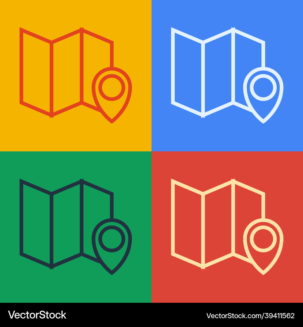 Pop art line folded map with location marker icon Pop art line folded map with location marker icon vector image