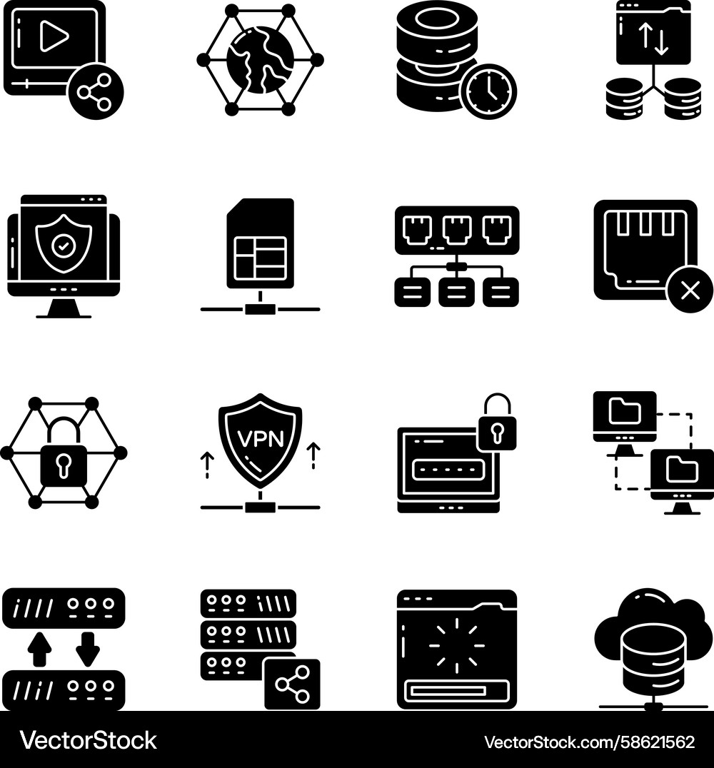 Set of data network solid icons Vector Image