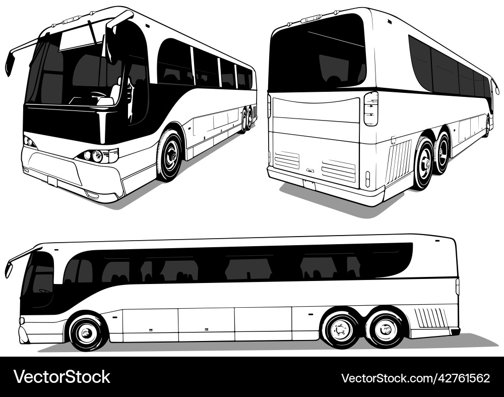 Set of drawings with city bus from different views Set of drawings with city bus from different views vector image