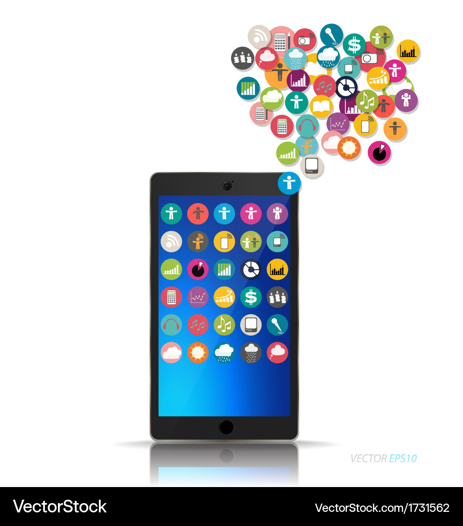 Touchscreen device with cloud of colorful Vector Image