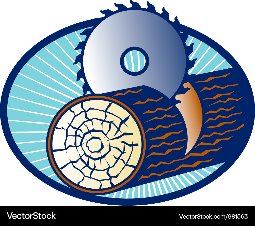 Circular saw cutting log wood retro Vector Image