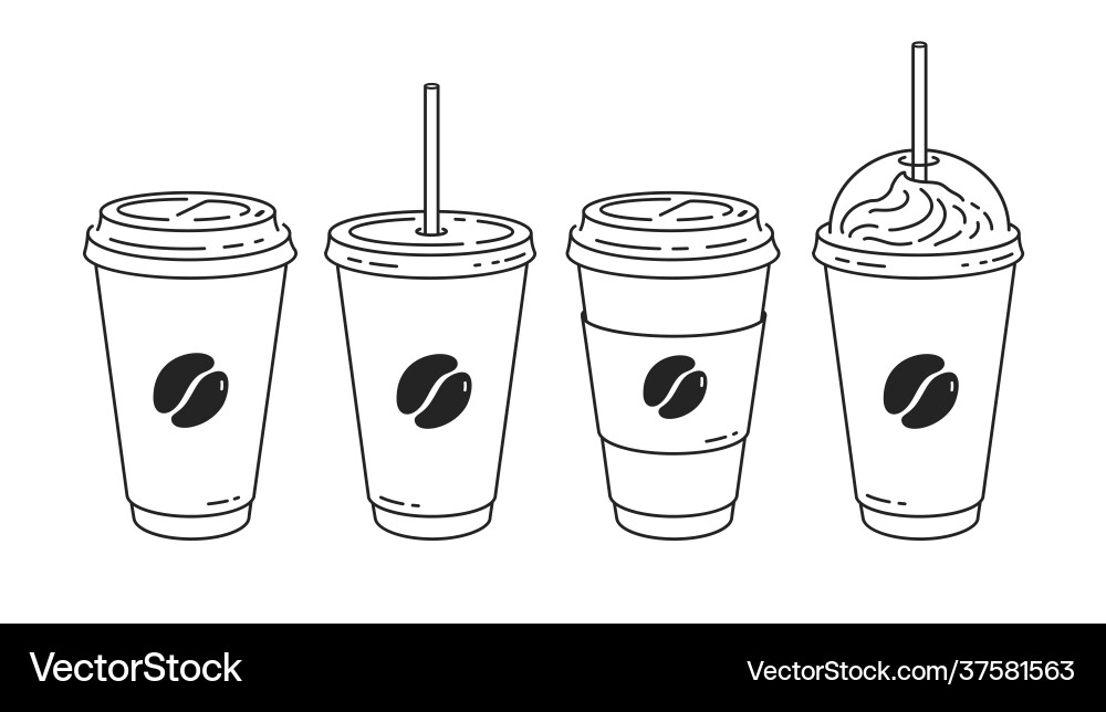 Disposable Coffee Cup Line Art Set Royalty Free Vector Image