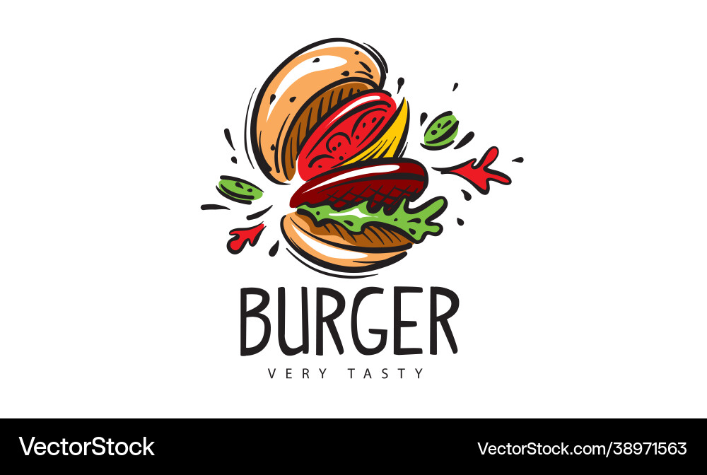 Hand drawn burger logo on white background Hand drawn burger logo on white background vector image