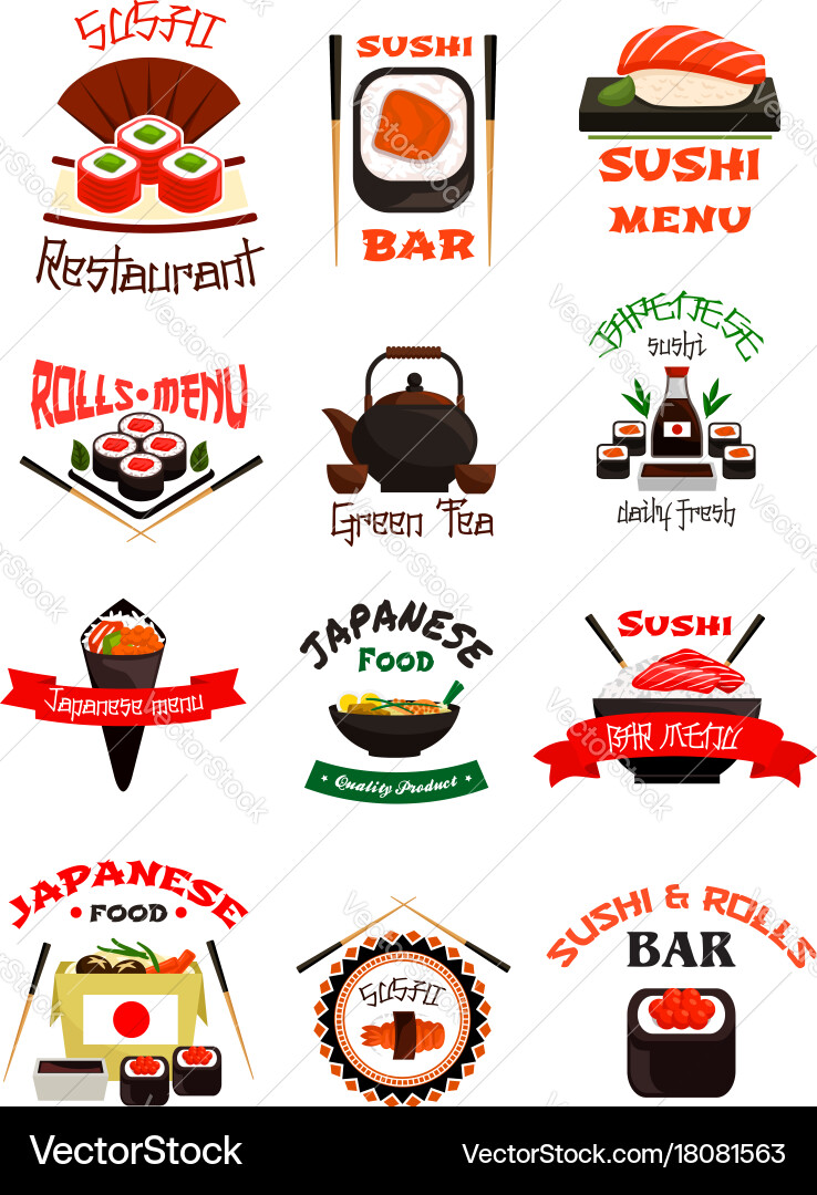 Japanese Food Set - Sushi & Seafood Vector Image