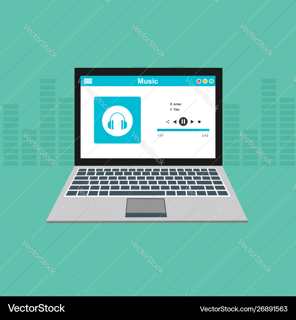 Media player application app template with flat Media player application app template with flat vector image