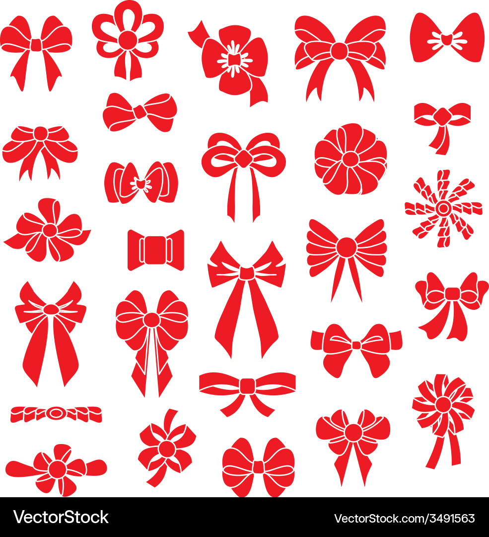 Set bows of different shapes red color vector image