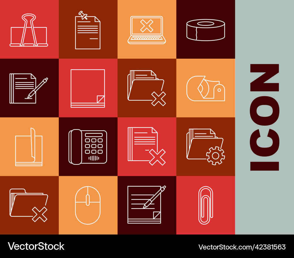 Set line paper clip folder settings with gears Vector Image