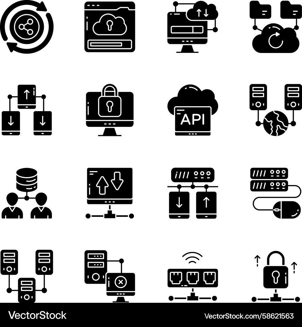 Set of data server solid icons Vector Image