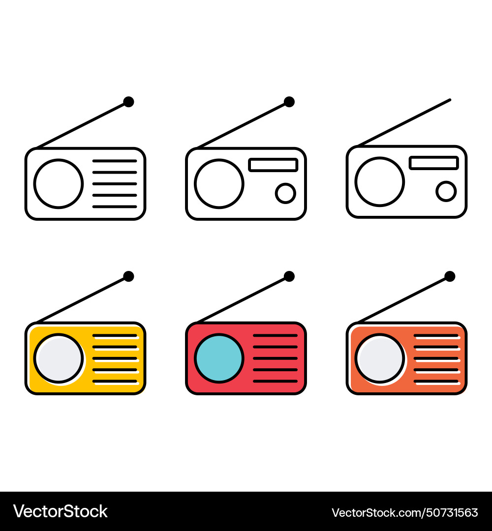 Set of retro radio station icon flat isolated Set of retro radio station icon flat isolated vector image