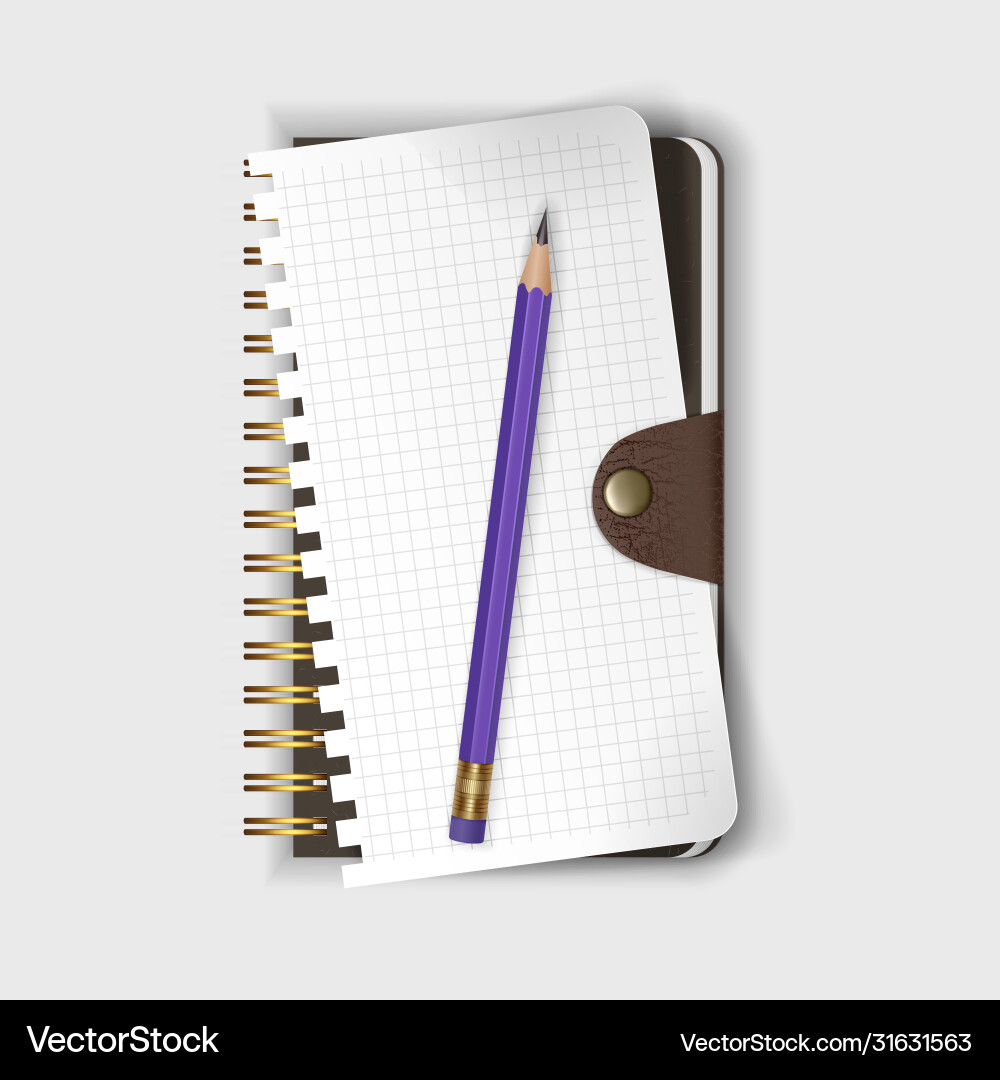 Spiral binding notebook or notepad and pencil vector image