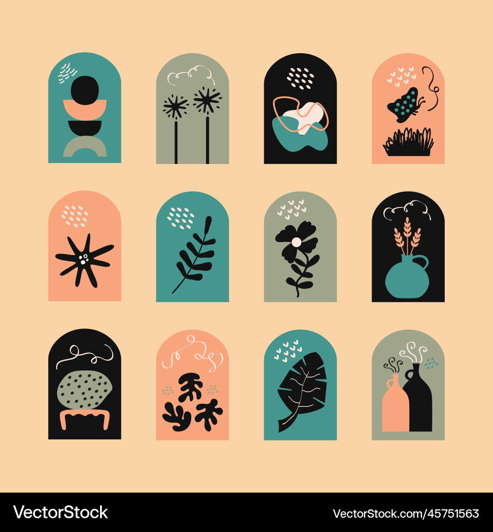 Trendy abstract retro frames motifs icons set Trendy abstract retro frames motifs icons set vector image