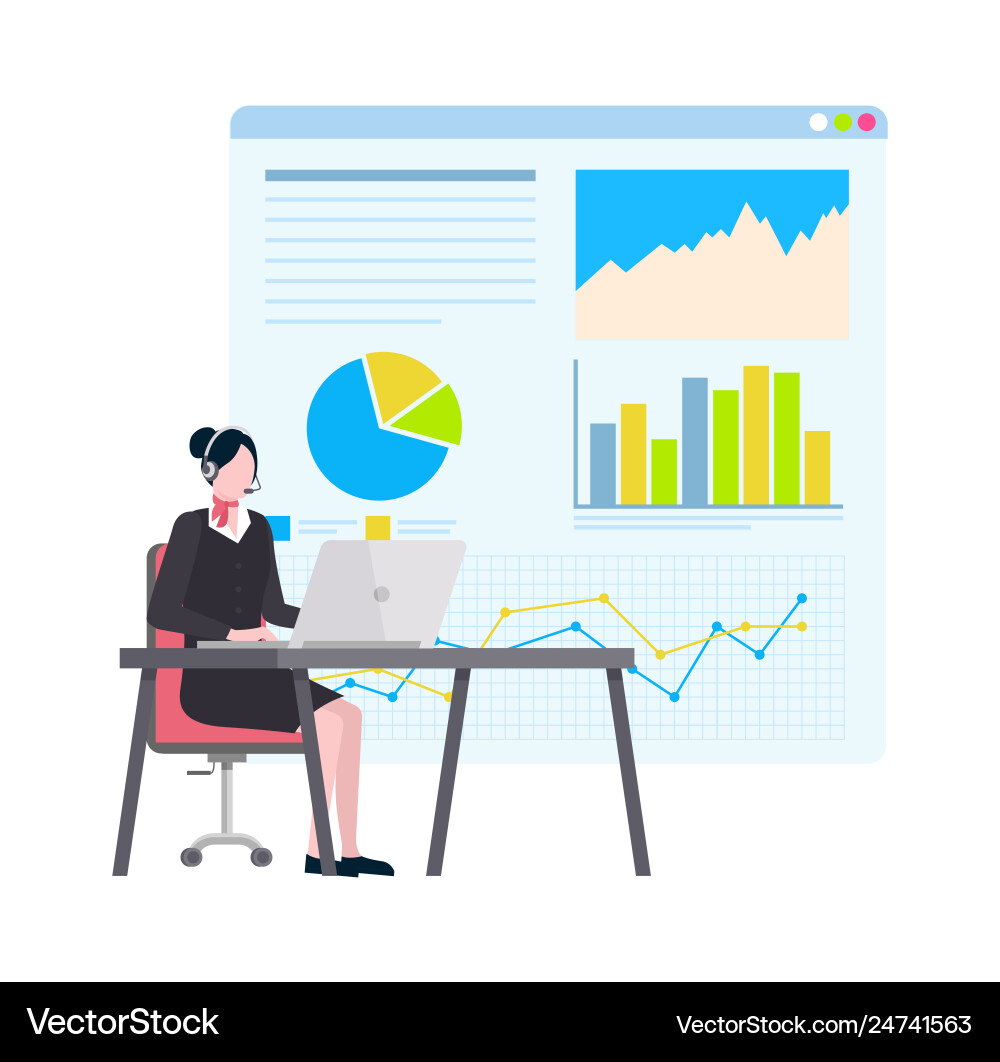 Woman working on computer board with data charts Woman working on computer board with data charts vector image
