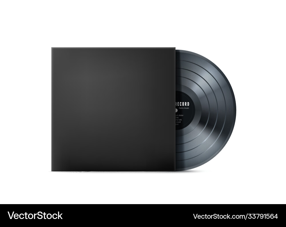 Black Vinyl Record with Cover Mockup Vector Image