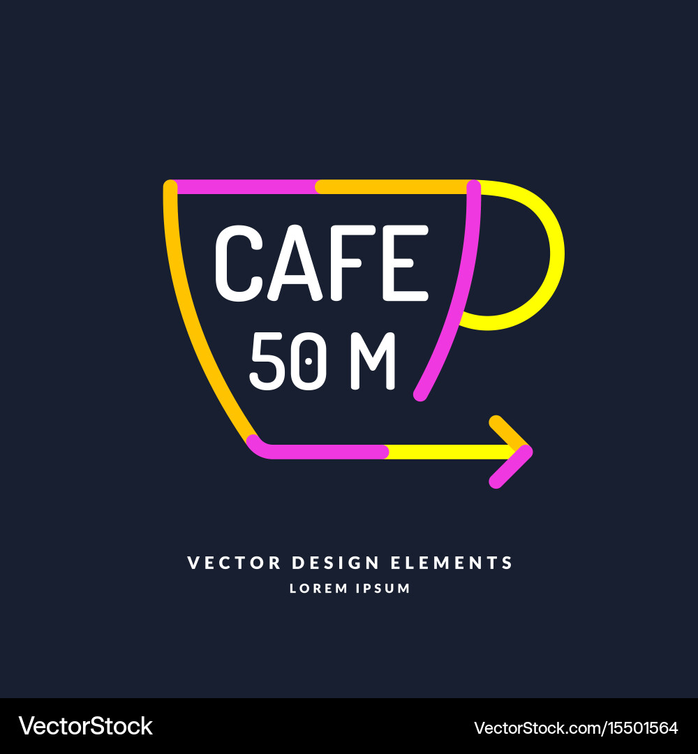 Bright colored pointer for a cafe with cup vector image