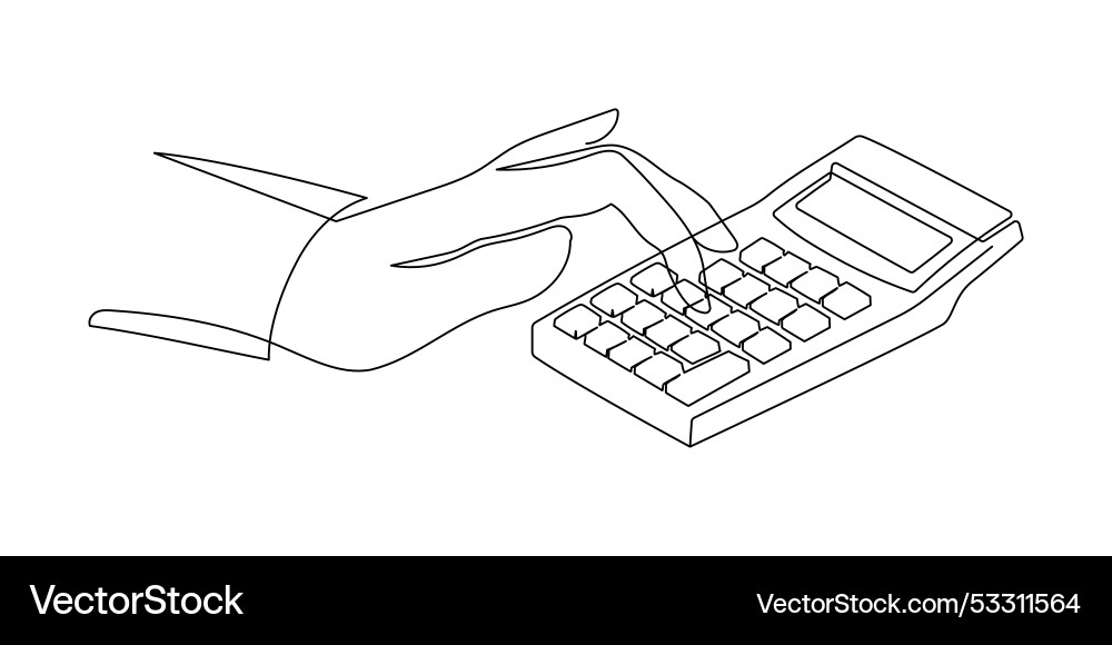 Calculator tool with hand in one continuous line Calculator tool with hand in one continuous line vector image