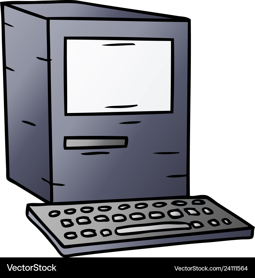 Gradient cartoon doodle of a computer and keyboard vector image