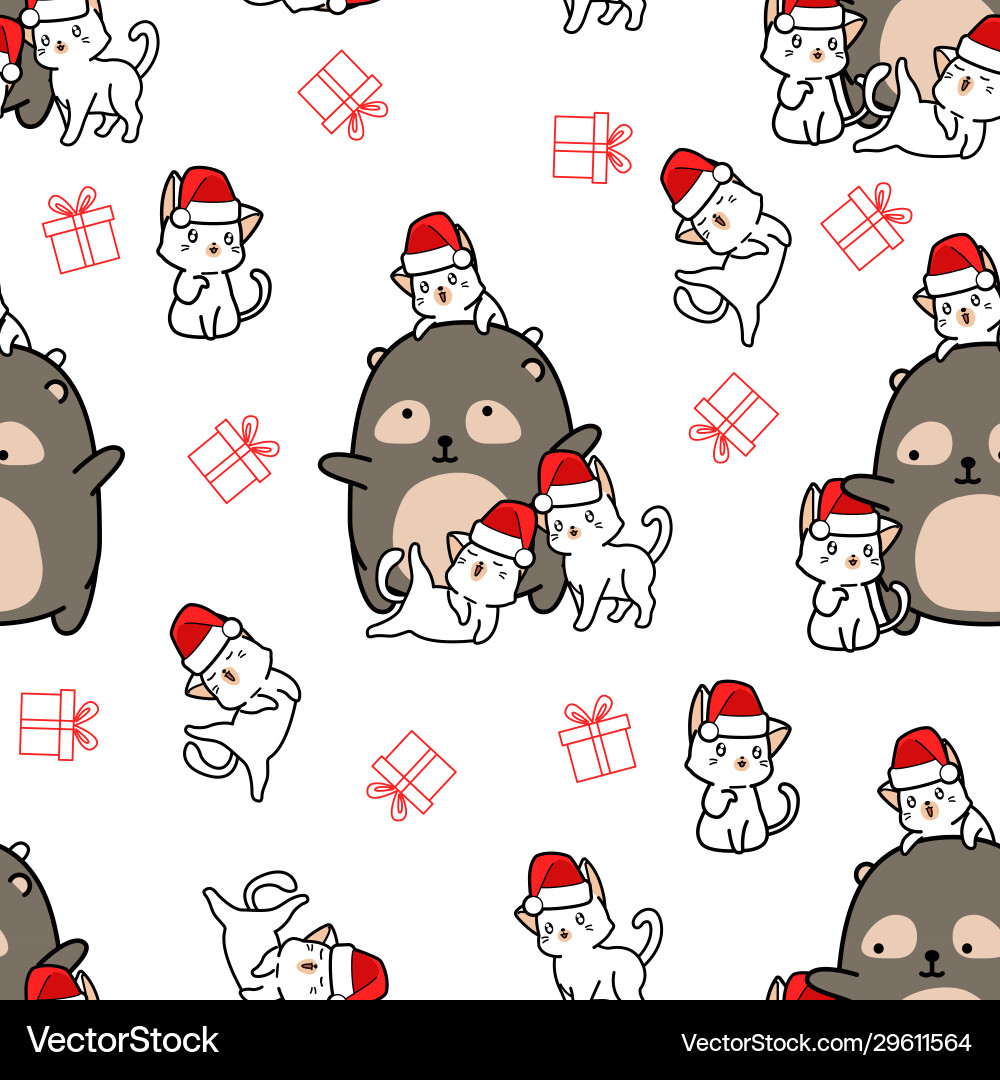 Seamless pattern bear and 4 cat characters Seamless pattern bear and 4 cat characters vector image