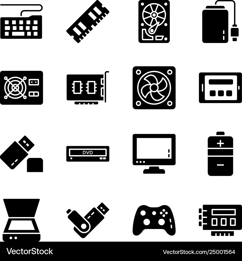 Set computer hardware icons vector image