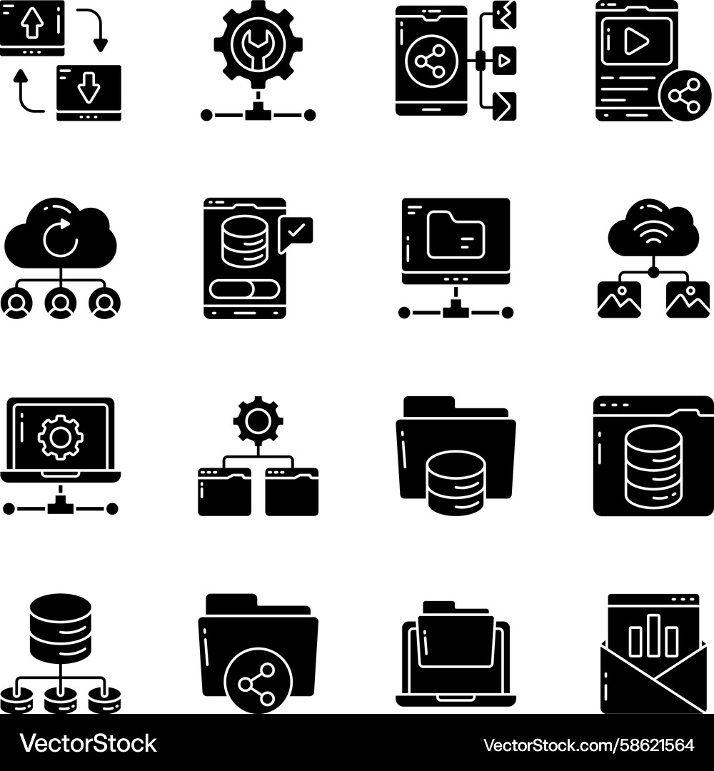 Set of database solid icons Vector Image