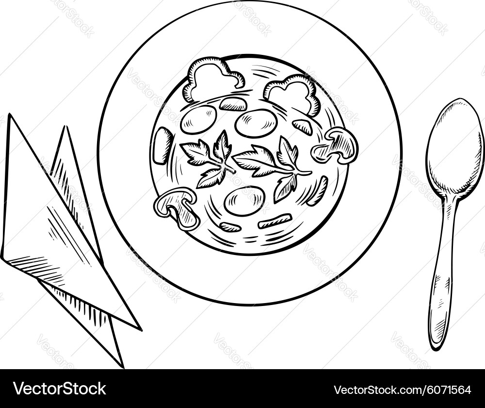 Vegetarian Mushroom Soup with Herbs Vector Image
