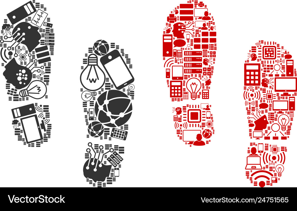 Boot footprints composition icons for bigdata Boot footprints composition icons for bigdata vector image