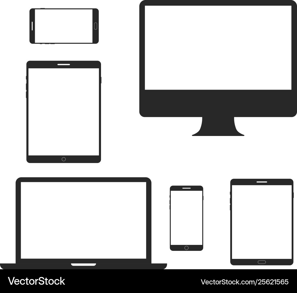 Device screen icon set phone and computer display Device screen icon set phone and computer display Vector Image
