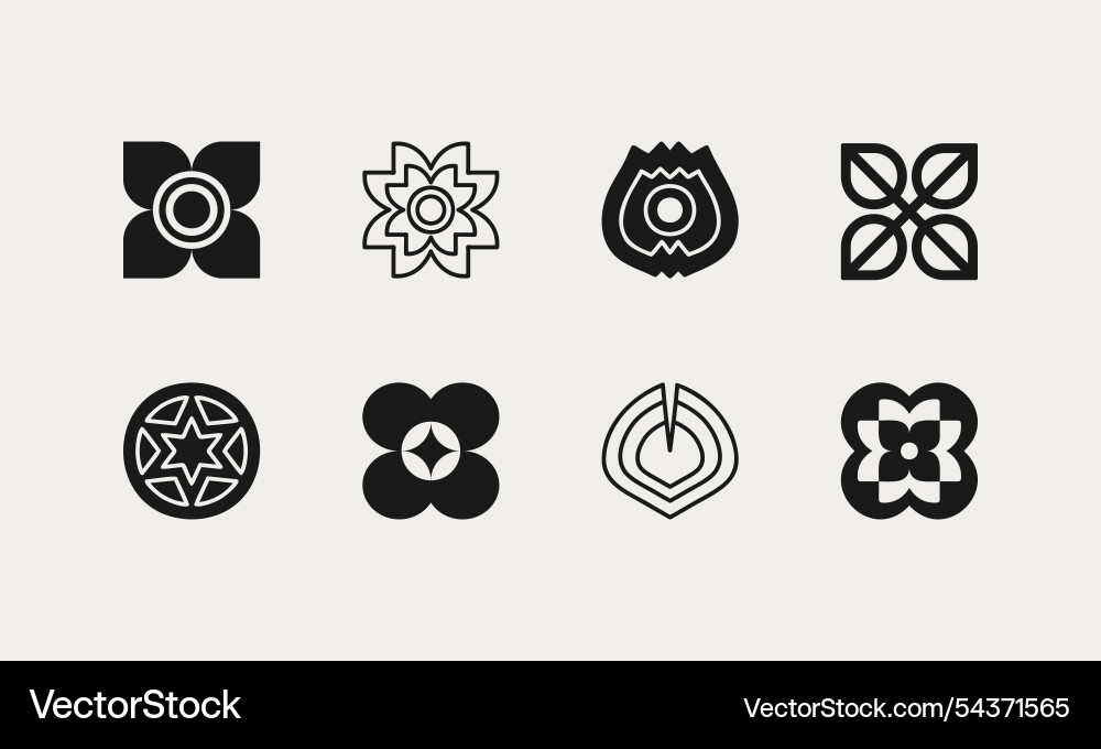 Graphic flower icons simple geometric style Vector Image