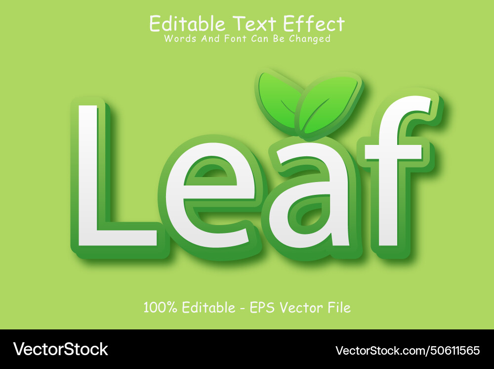 Leaf editable text effect 3 dimension emboss Vector Image