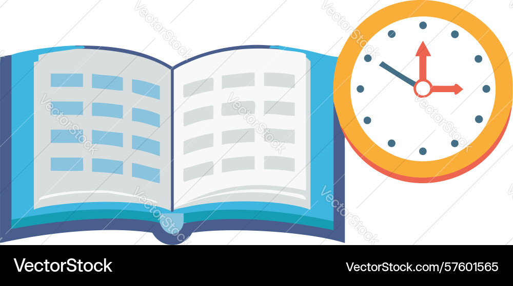 Reading time open book with clock for study Vector Image