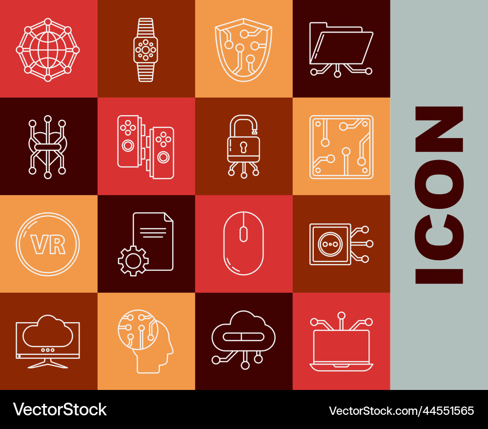 Set line laptop remote control processor cyber Set line laptop remote control processor cyber vector image