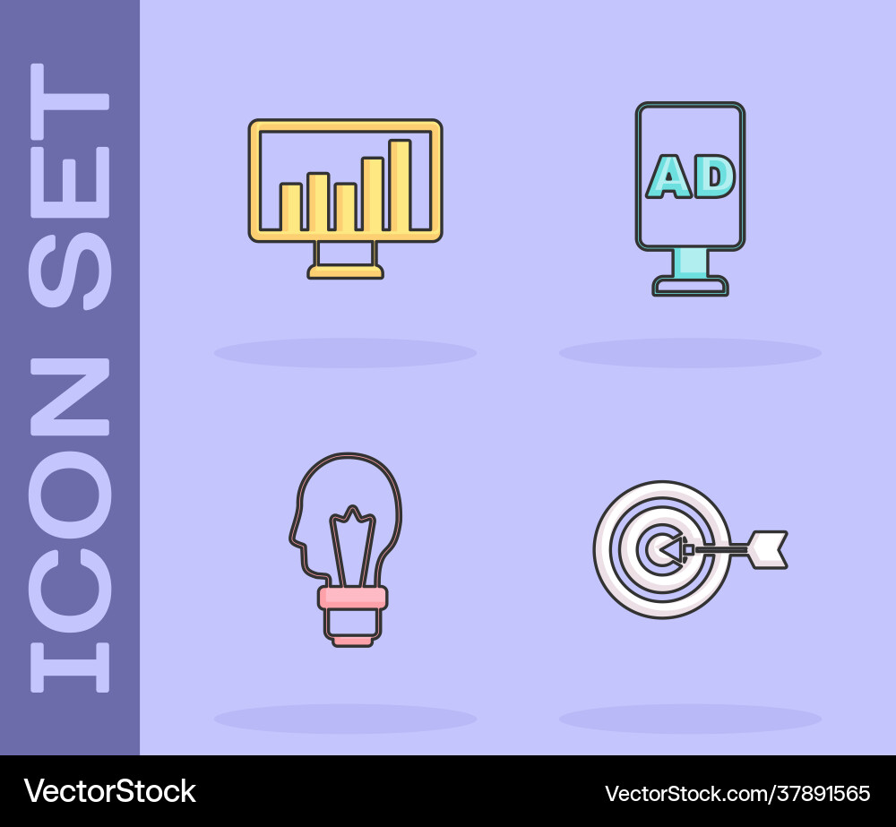 Set target monitor with graph chart light bulb Set target monitor with graph chart light bulb vector image