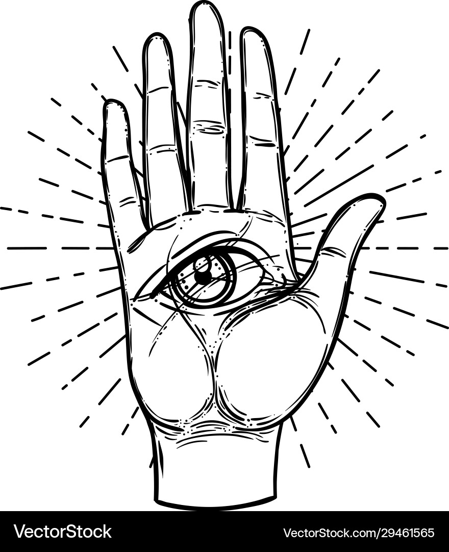 Vintage hands with all seeing eye hand drawn Vintage hands with all seeing eye hand drawn vector image