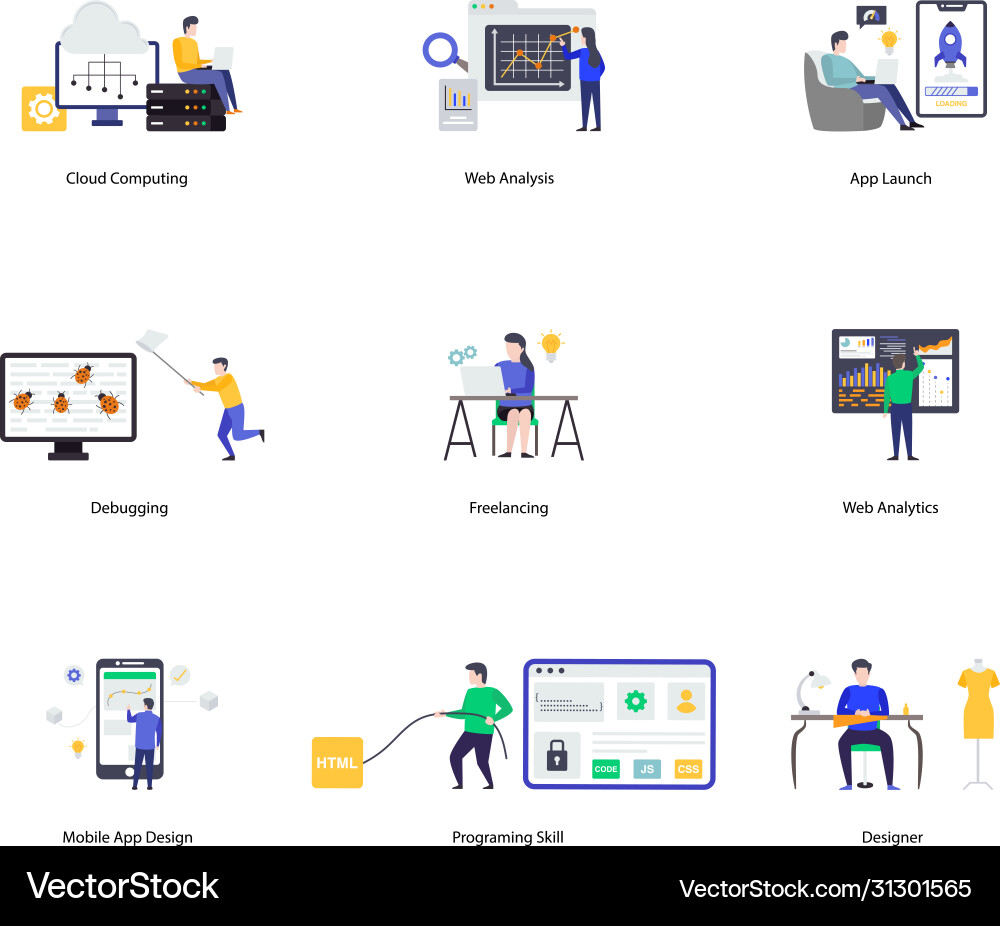 Web and software designing flat vector image