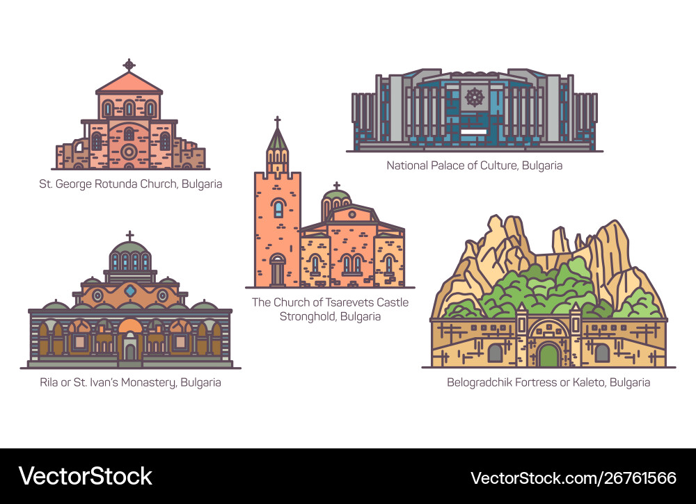 Bulgarian Architecture - Monuments Vector Image