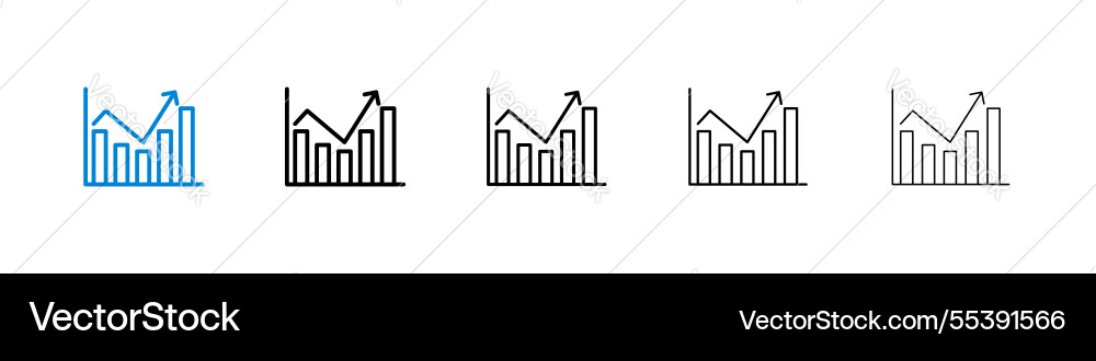 Chart histogram icons in five different stroke Chart histogram icons in five different stroke vector image