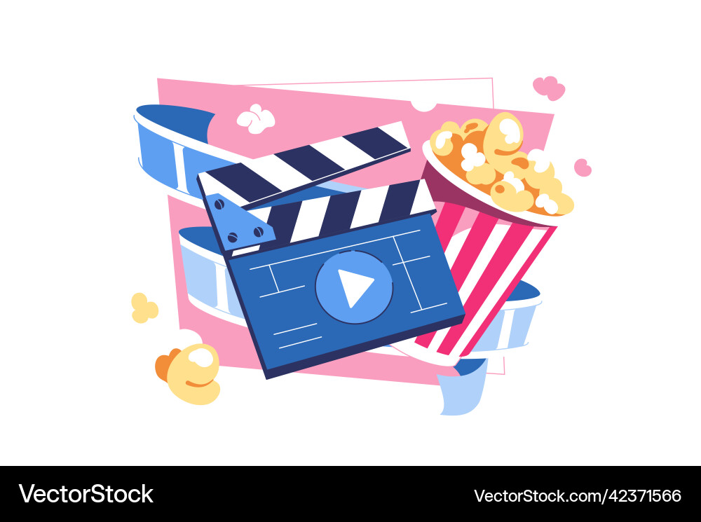 Clapperboard with popcorn bucket Clapperboard with popcorn bucket vector image