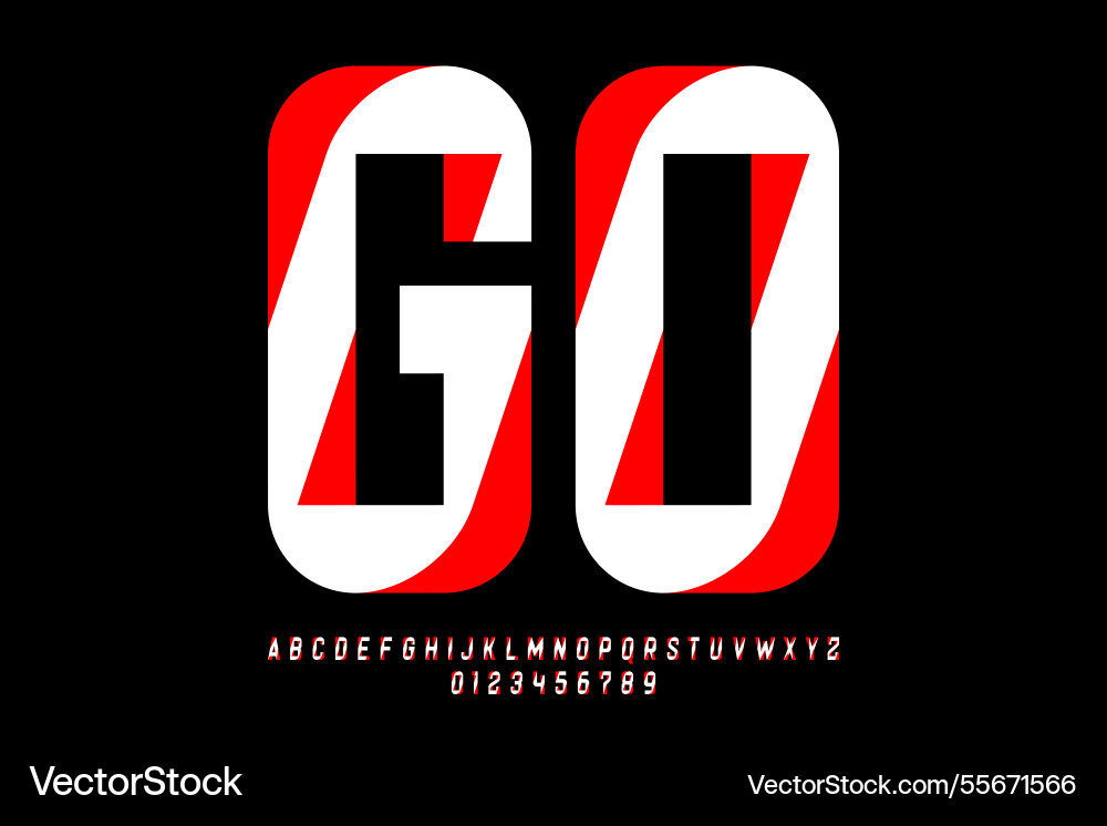 Go sport style font alphabet letters and numbers Go sport style font alphabet letters and numbers vector image