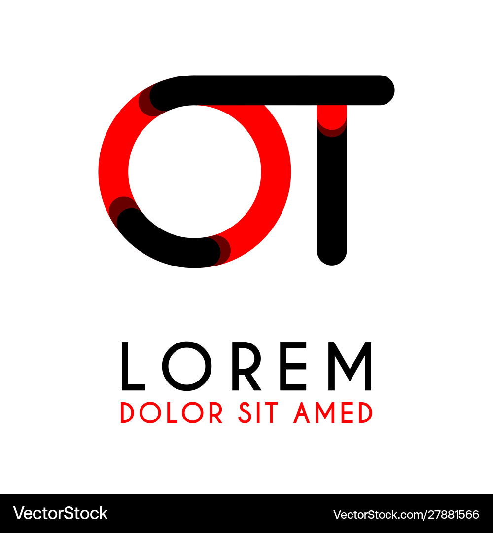 Initial letter ot with red black and has rounded Initial letter ot with red black and has rounded vector image