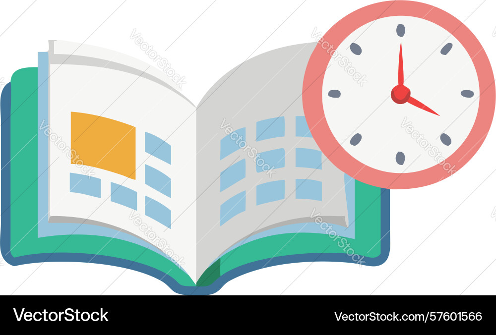 Learning duration open book and clock Vector Image