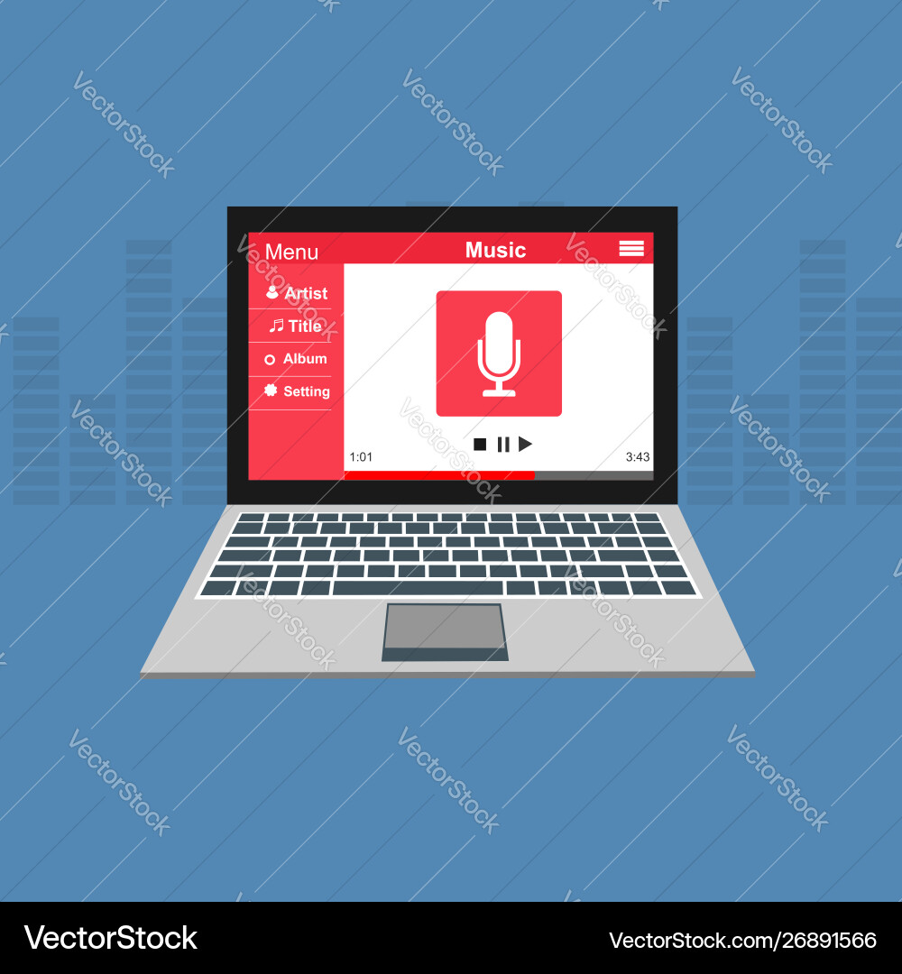 Media player application app template with flat Media player application app template with flat vector image